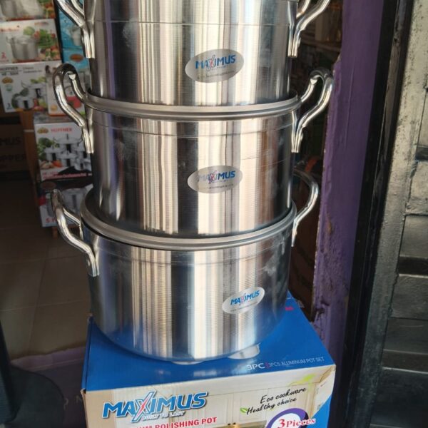 MAXIMUS QUALITY POLISHED ALUMINUM POT SET SIZE 
23,25&27Cm